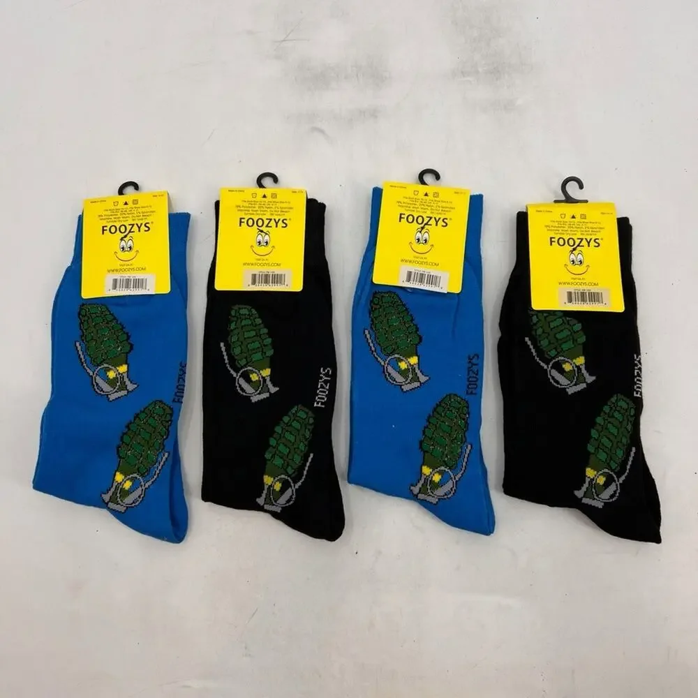 Foozys Socks Mens 6-12 Grenades Stretch Crew Novelty Military Themed Lot 4 Pairs